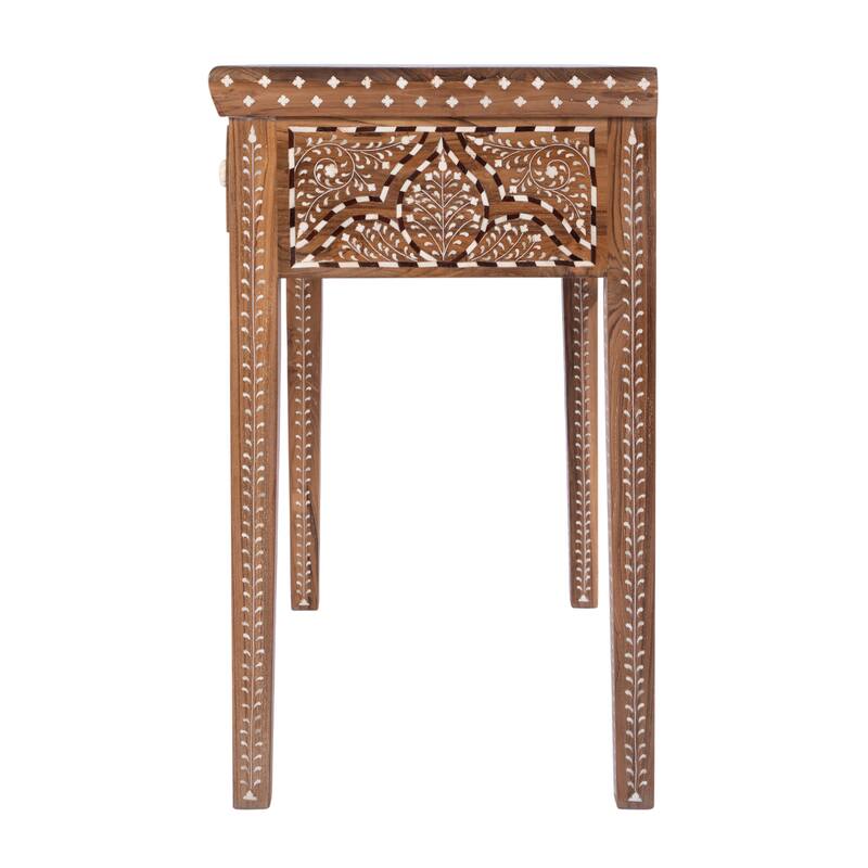 Rashmi 36 in. W Rectangular Teak & Bone 2 Drawer Console Table