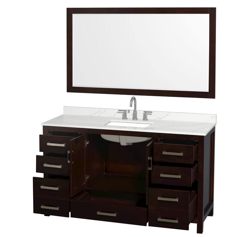 Sheffield 60-inch Single Vanity, 3 Hole Quartz Top, 58-inch Mirror