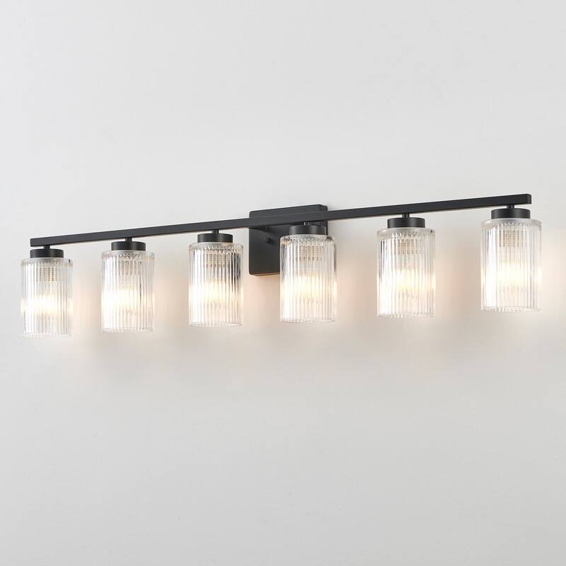 KAWOTI Modern Vanity Light with Cylinder Ribbed Glass Shade