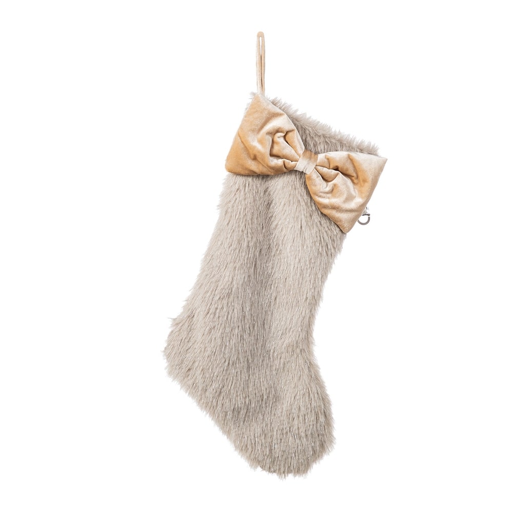 Glitzhome 21"L Plush Faux Fur Christmas Stocking with Bow & Tree Skirt