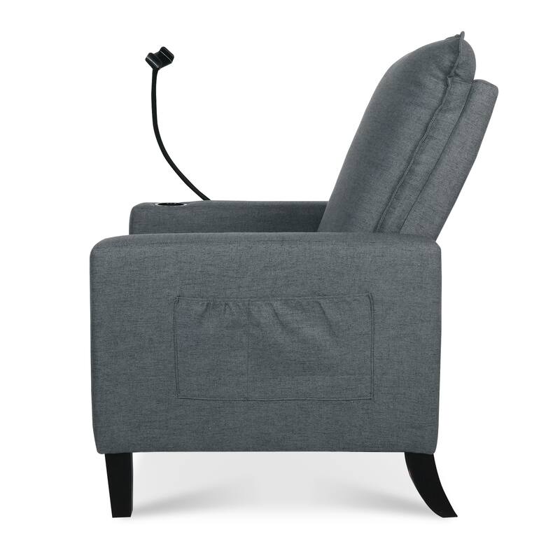 Polyester Recliner Chair with Phone Holder and Cup Holder, 3-Position Recline, 220lb Capacity