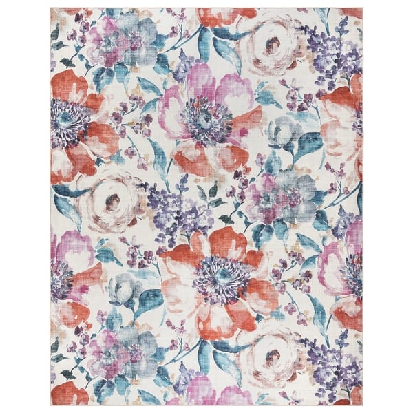 slide 2 of 14, Gertmenian Crystal Print Washable Digital Printed Flat Pile Polyester Slip Resistant Area Rug Collection 3' 6" x 4' 6" - Flora Multi