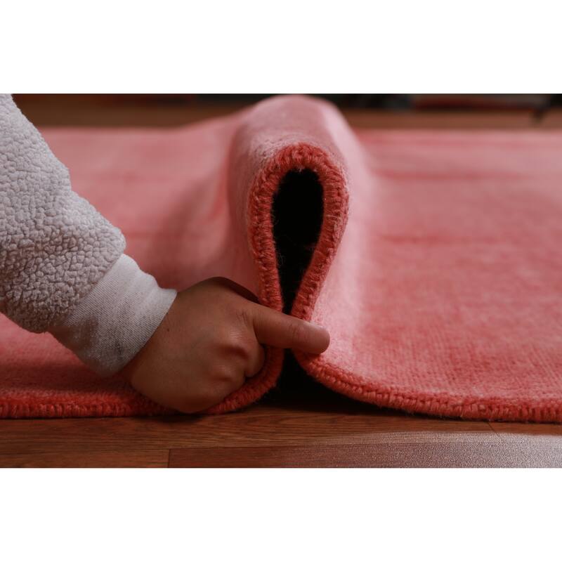 Hand Knotted Oriental 100% Wool Carpet Modern Solid Pink Gabbeh Area Rug - 11' 9'' X 9' 1''