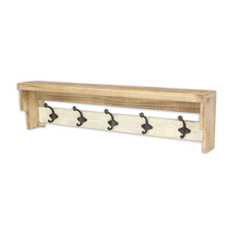 Multicolored Wood Farmstyle Coat Rack with Shelf - W: 31.5" x D: 8" x H: 5"