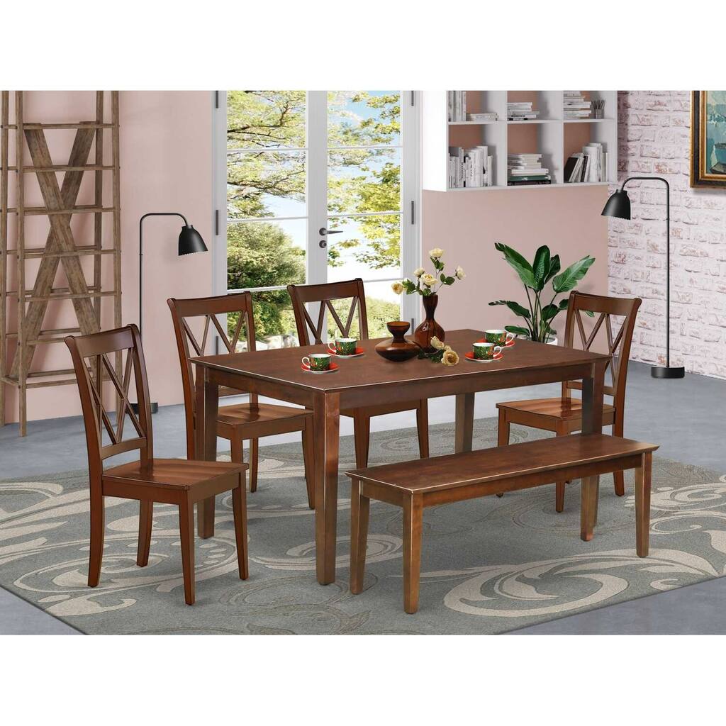 Farmhouse Dining Set 6Pc - 60" Table, 4 Chairs, Bench - Rustic Kitchen Set
