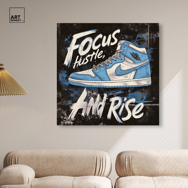 Hustle and Rise Sneaker Canvas by Art Remedy, Gallery Wrapped