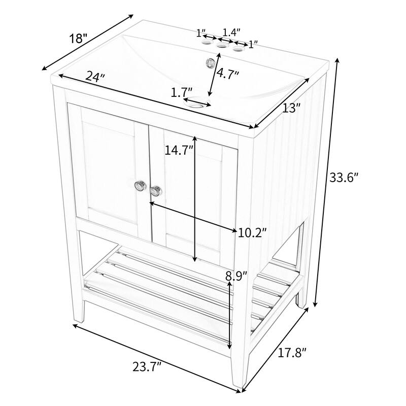 24" Bathroom Vanity with Ceramic Sink and Open Shelf