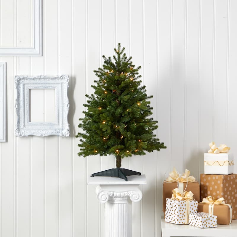 3’ Pre-Lit Washington Fir Artificial Christmas Tree, Clear LED Lights - 3 Foot