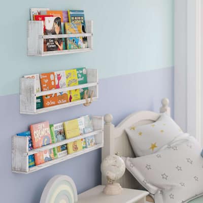 Wallniture Polynez Multisize Bookshelf for Wall, Wall Bookshelves, Kitchen Shelves, Shelves for Wall Decor, 3pcs, Burnt White
