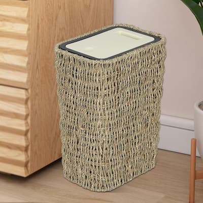 2.6 Gallon Small Rattan Trash Can with Press Top Lid