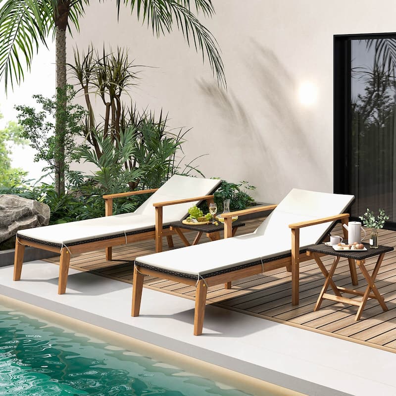 2/4PCS Outdoor Chaise Lounge Chair Set Rattan Chaise with Cushion