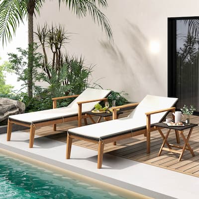 2/4PCS Outdoor Chaise Lounge Chair Set Rattan Chaise with Cushion
