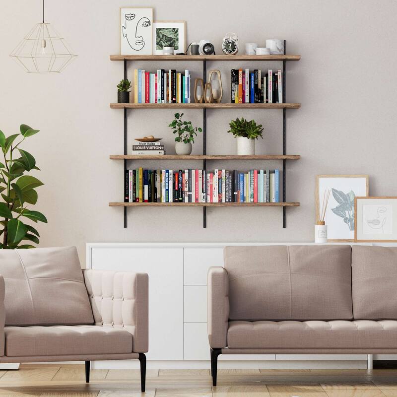 Wallniture Turin 36" Floating Bookshelves with Adjustable Brackets, Hanging Shelves, Living Room Decor 2,3 or 4 Tier Options - 4 Tier