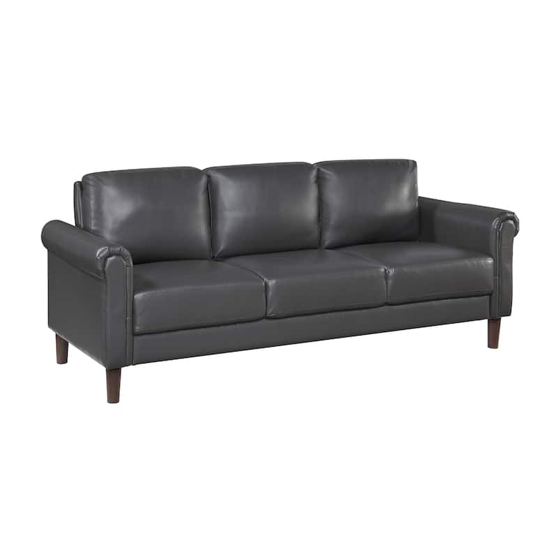 Frances 79" Faux Leather Living Room Sofa - Brown Finish Exposed Feet - Dark gray
