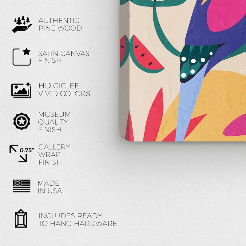 Wynwood Studio Canvas Animals Colourful Parrot Blue and Hot Pink Tropical Wall Art Canvas Print