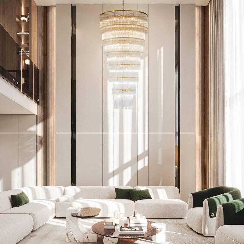 KAYLA 77"H Seven-LayerStriped Column StairLight - Gold