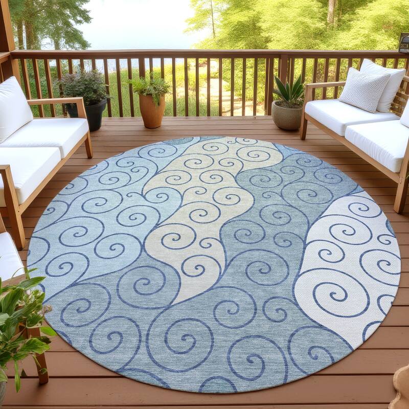 Machine Washable Indoor/ Outdoor Swirly Chantille Rug - Sky - 8' x 8'