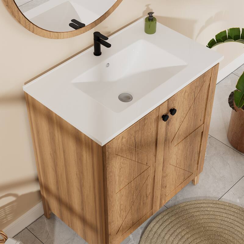 30inch Folding Floor Cabinet With Ceramic Sink- Patented 1-Minute Install, Space-Saving & Easy Assemble