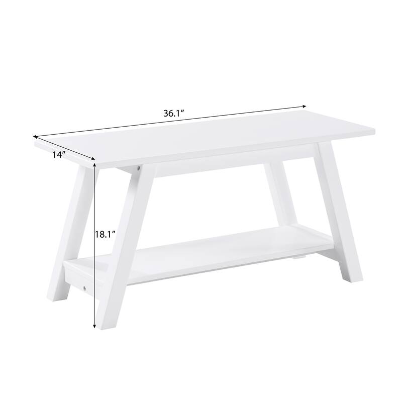 White Entry Footrest Bench Bedroom End of Bed Bench with Open Shelf, Stylish Wooden Leisure Bench Corridor Bench
