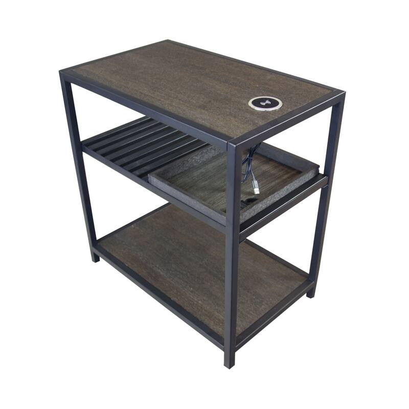 Bamboo & Steel Frame Nightstand/End Table with Wireless USB Charger - Brushed Brown
