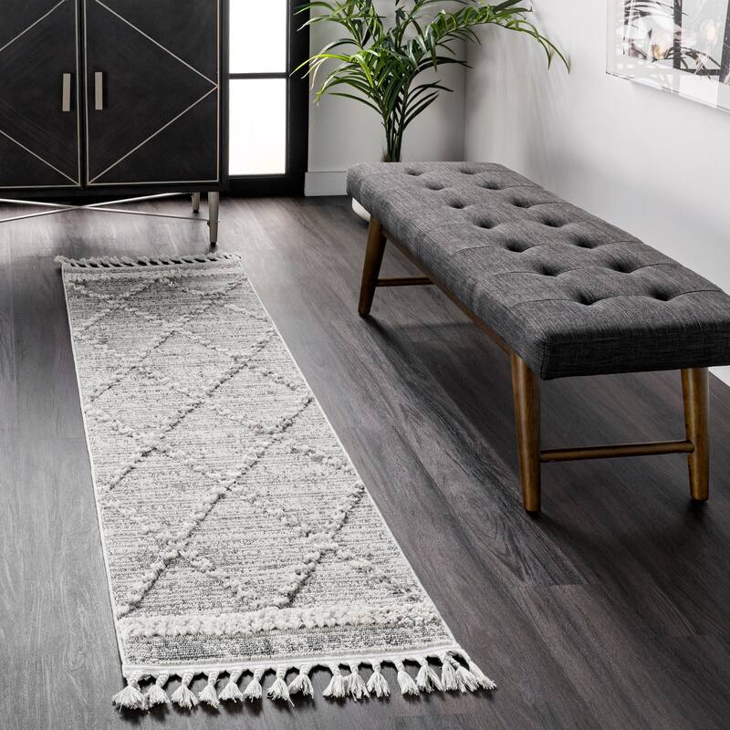 Nuloom Skylar Textured Trellis Tassel Area Rug - 2' x 6' Runner - Grey - Runner