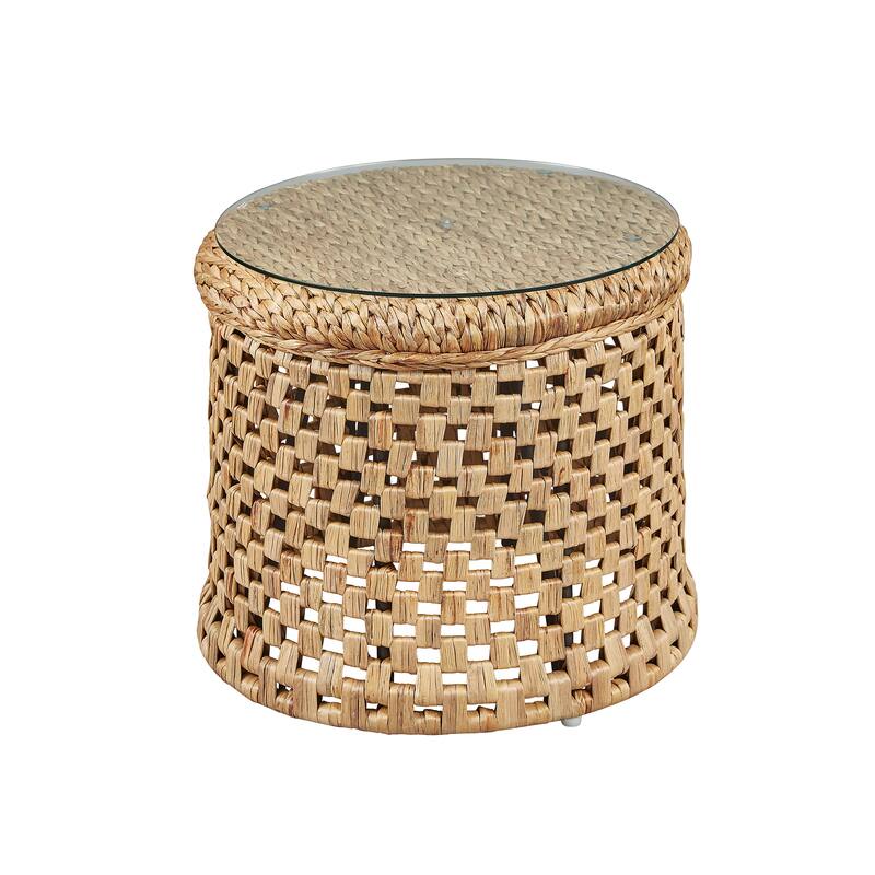 Furniture Classics Bali Rattan Weave and Glass End Table
