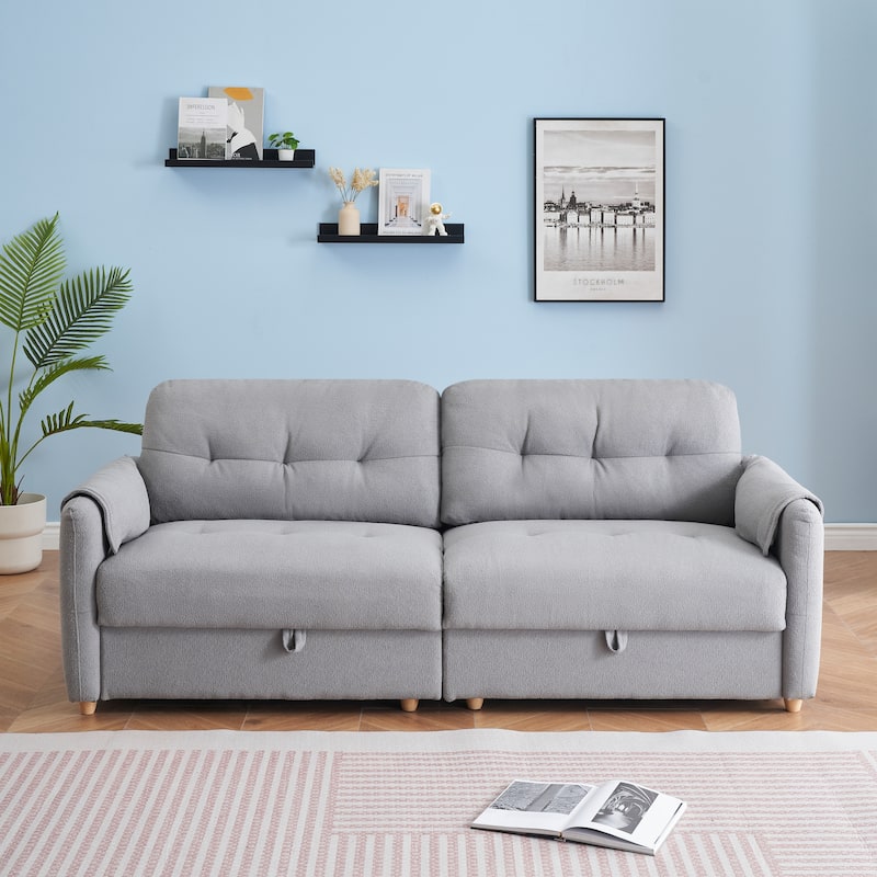 Teddy Cotton Linen Fabric Sofa with Built-in Storage - Light Grey
