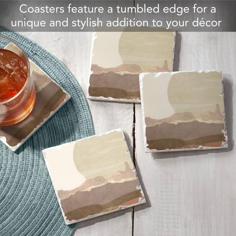 Mountain Sun 4-Pack Absorbent Stone Coasters with Protective Cork Backing 4" Square Made in The USA Easily Wipes Clean