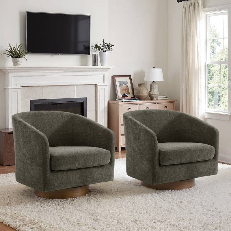 Modern Linen Chenille 360°Swivel Barrel Chair