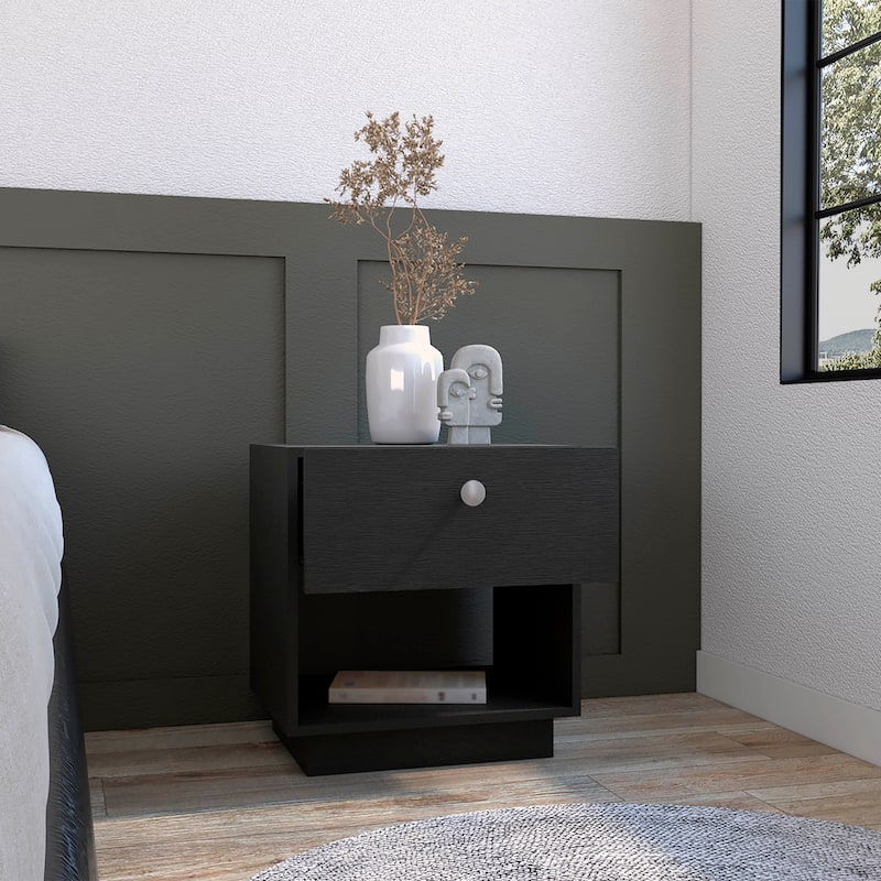 Single Drawer Nightstand 19"H with Open Storage Shelf, White
