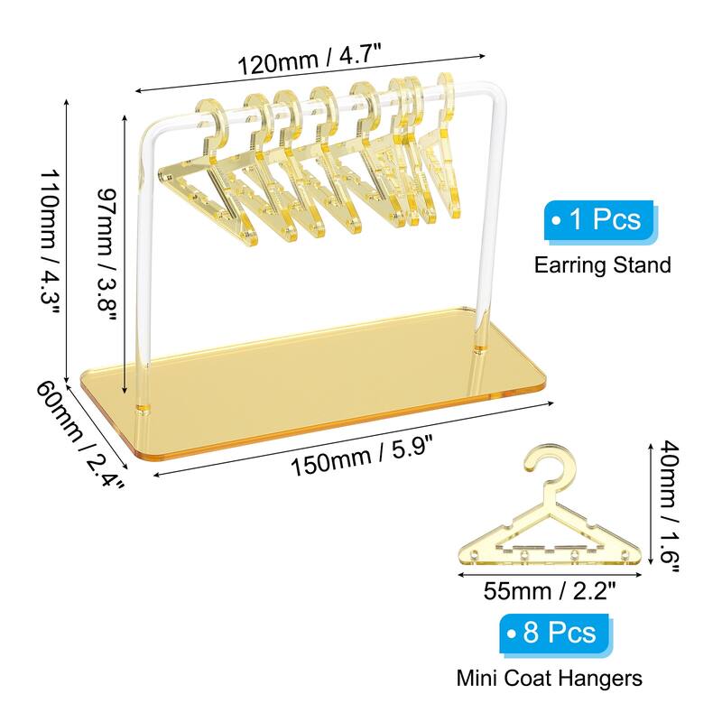 1 Set Earring Holder 8 Coat Hangers, Acrylic Earring Organizer Stand - Golden