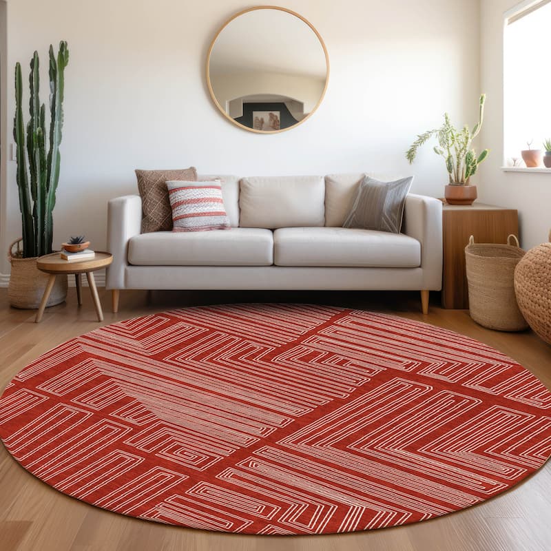 Machine Washable Indoor/ Outdoor Contemporary Stack Chantille Rug - Red - 8' x 8'