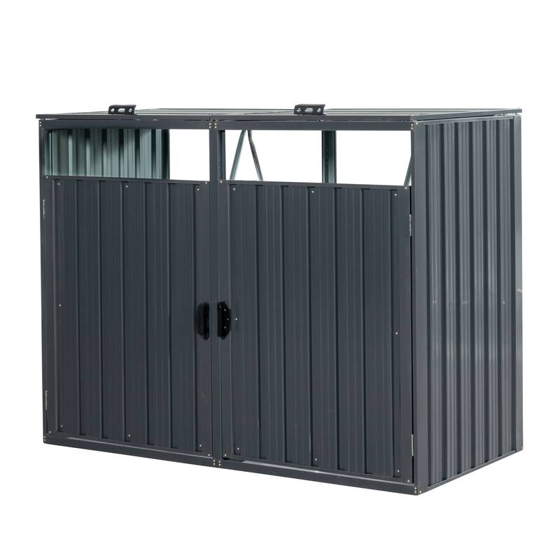 Anmytek Garbage Bin Shed Stores 2 Trash Cans Metal Outdoor Bin Shed for Garbage Storage,Stainless Galvanized Steel, Bin Shed