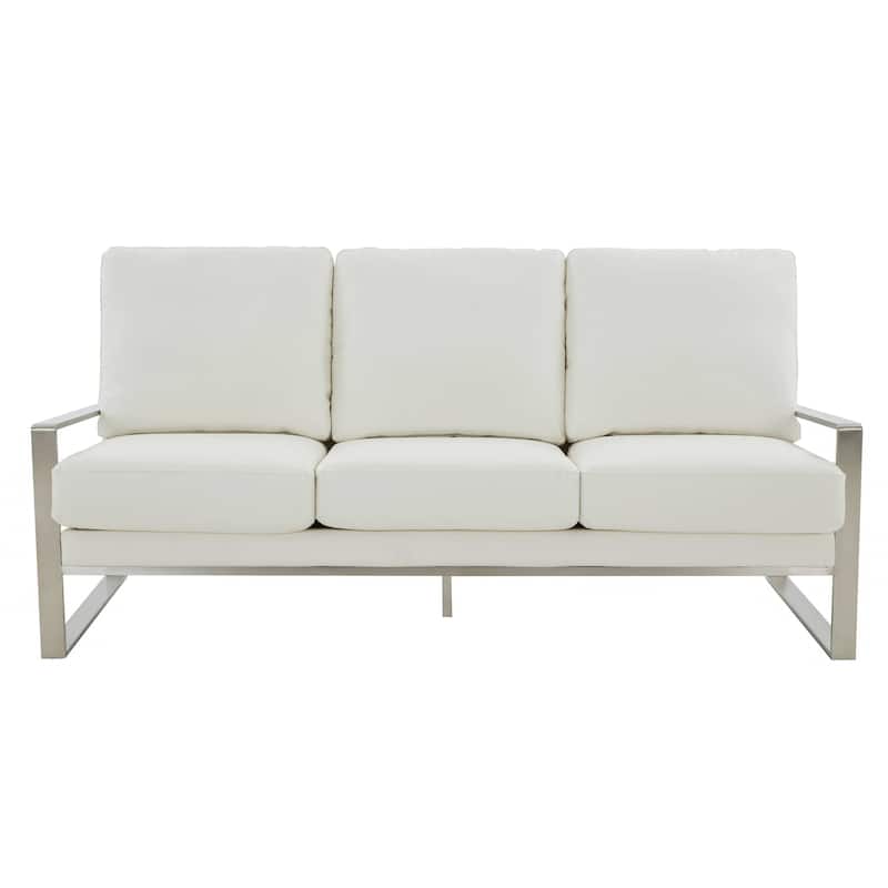 Leisuremod Jefferson Modern Design Faux Leather Sofa With Silver Frame - 77.1