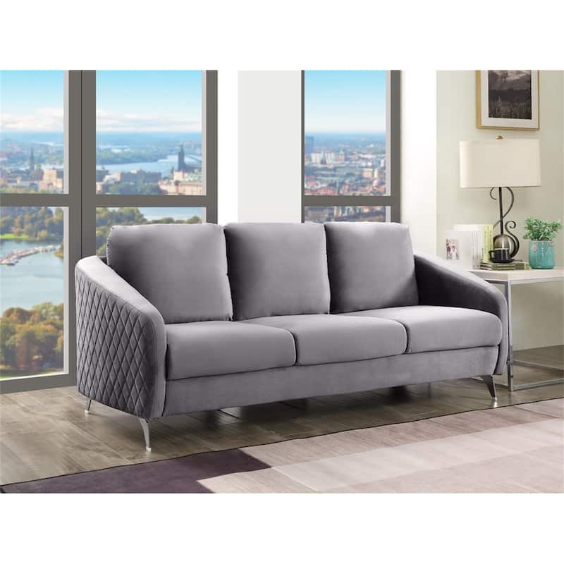 19" Seat Height Velvet Modern Chic Sofa Couch - Grey