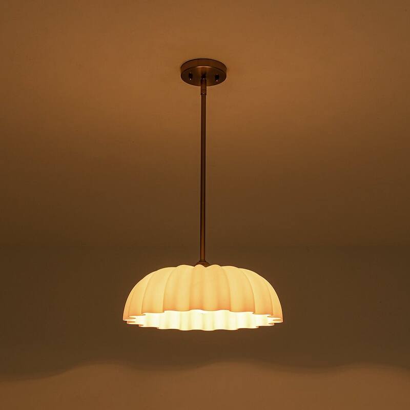 Chic Modern 1-Light Shell Scalloped Glass Single Pendant - 15.7 in