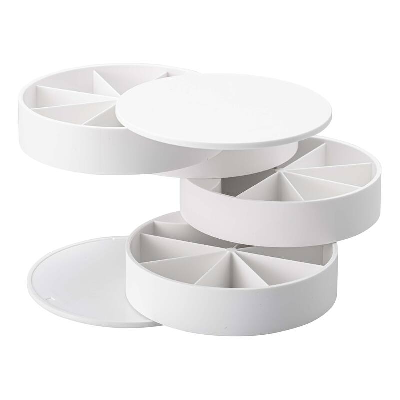 Yamazaki Home Stacked Jewelry Organizer - Two Styles, ABS Plastic, Sectioned - L 3.9 x W 3.9 x H 3.9 inches - White