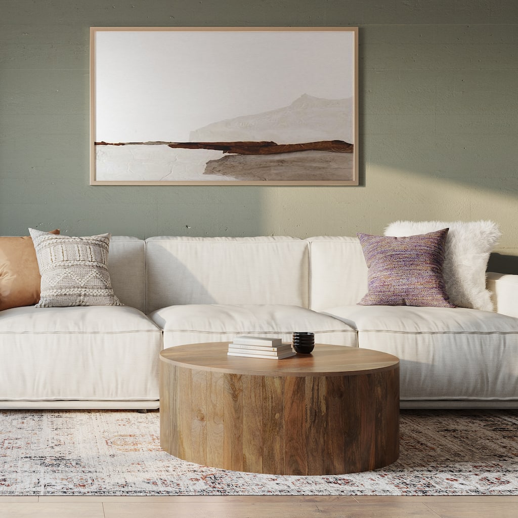 WYNDENHALL Hillmount SOLID MANGO WOOD 36 inch Wide Round Contemporary Drum Coffee Table & Fully Assembled - 36"d x 36" w x 14"h