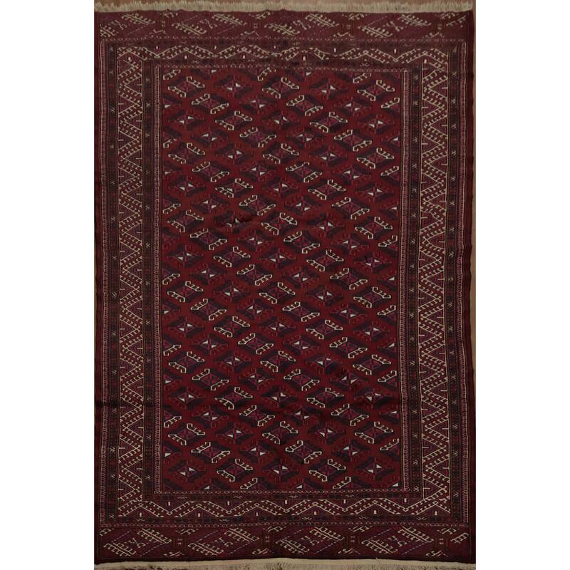 Hand Knotted Oriental 100% Wool Carpet Traditional All-Over Red Turkoman Area Rug - 11' 4'' X 7' 6''