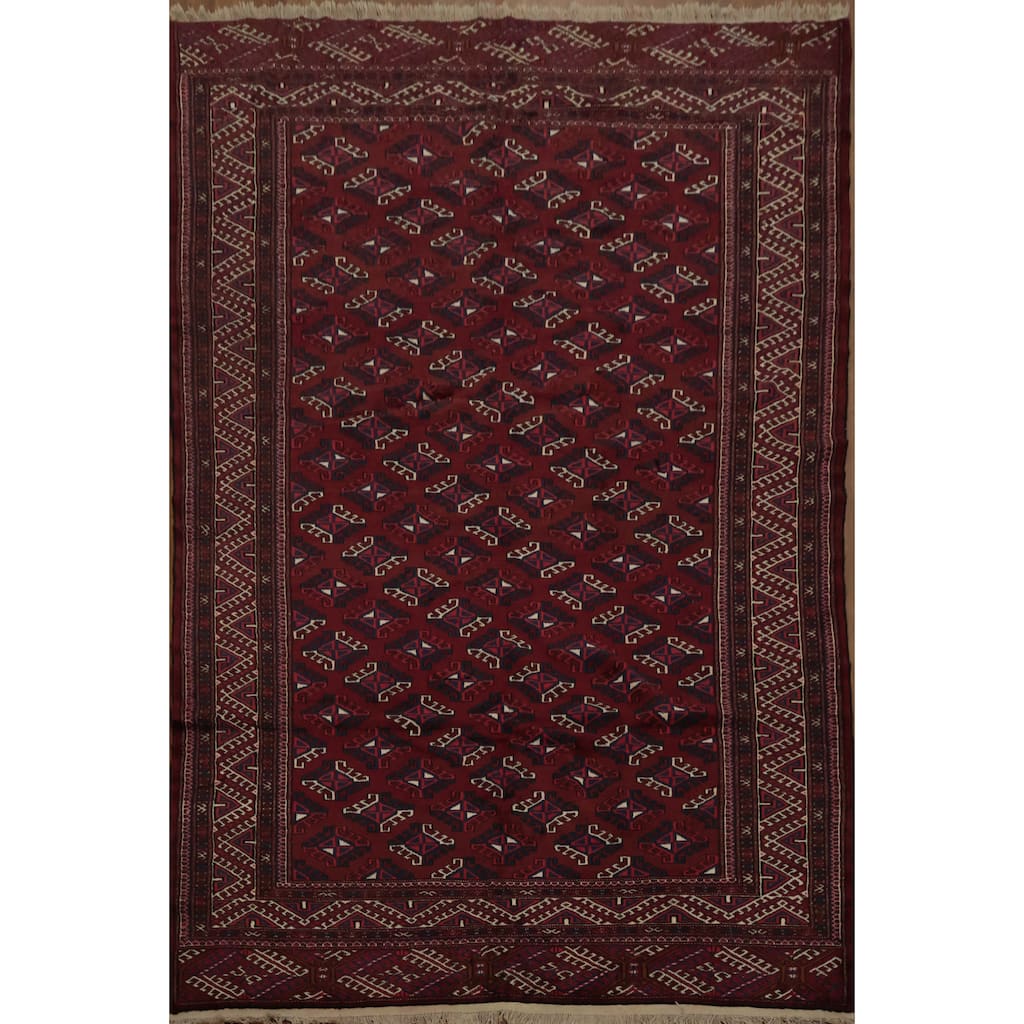 Hand Knotted Oriental 100% Wool Carpet Traditional All-Over Red Turkoman Area Rug - 11' 4'' X 7' 6''