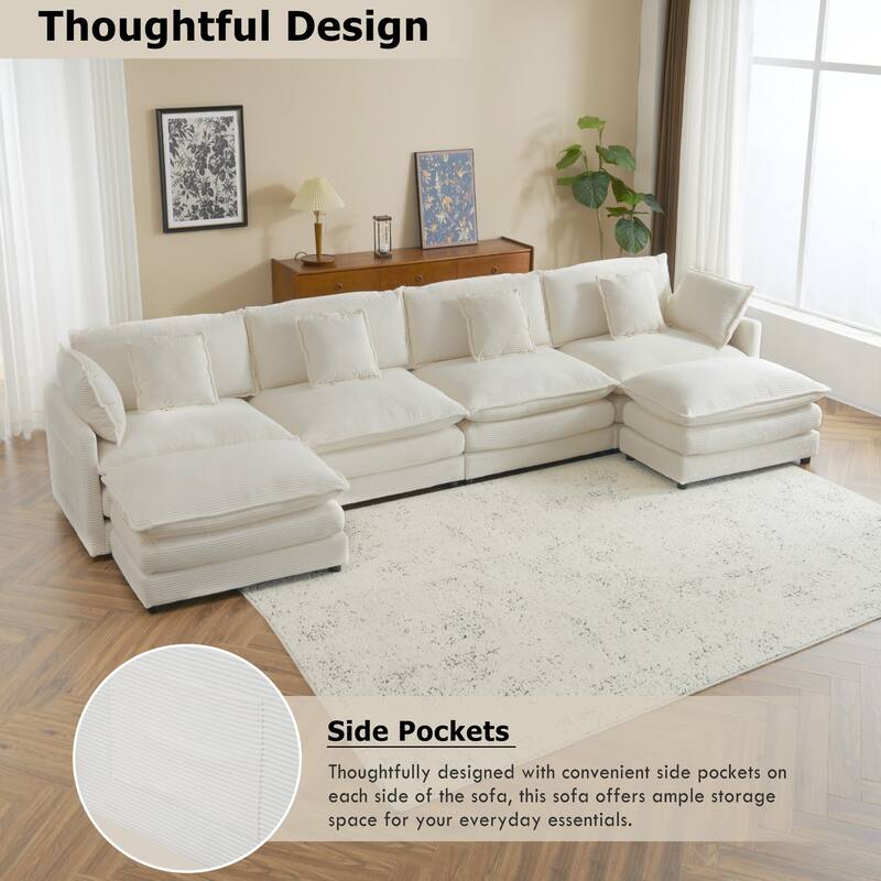 149.6" Corduroy U-Shaped Sectional Sofa with Ottomans