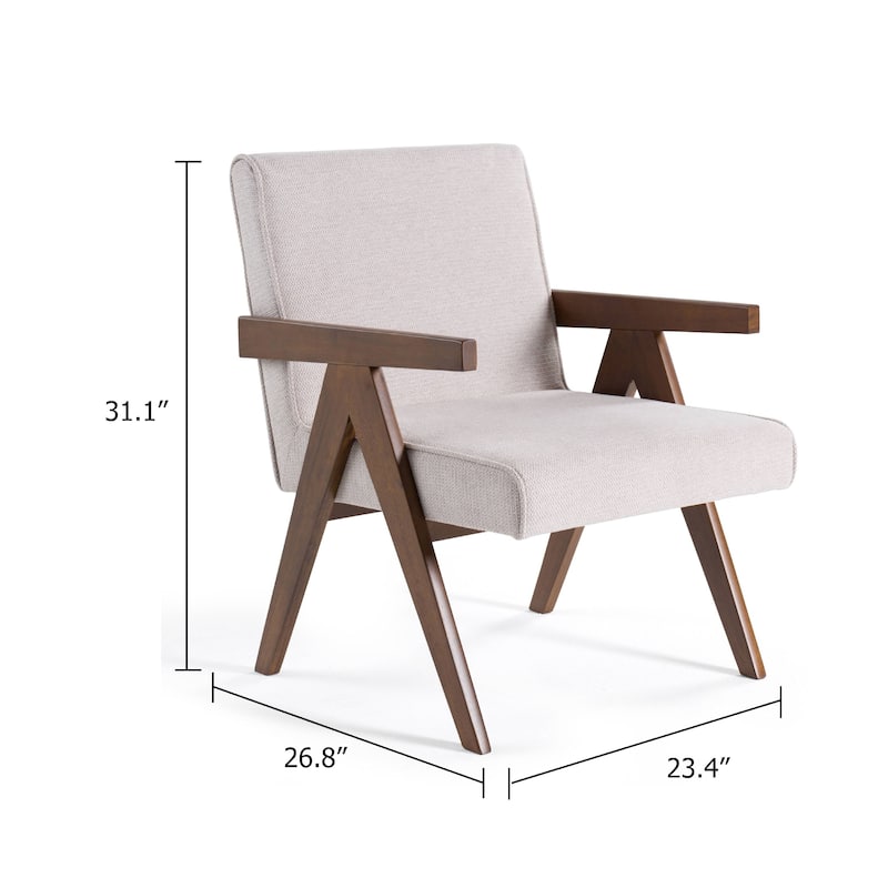 Cid Jose Accent Chair Set of 2, Beige Polyester, Walnut Brown Wood