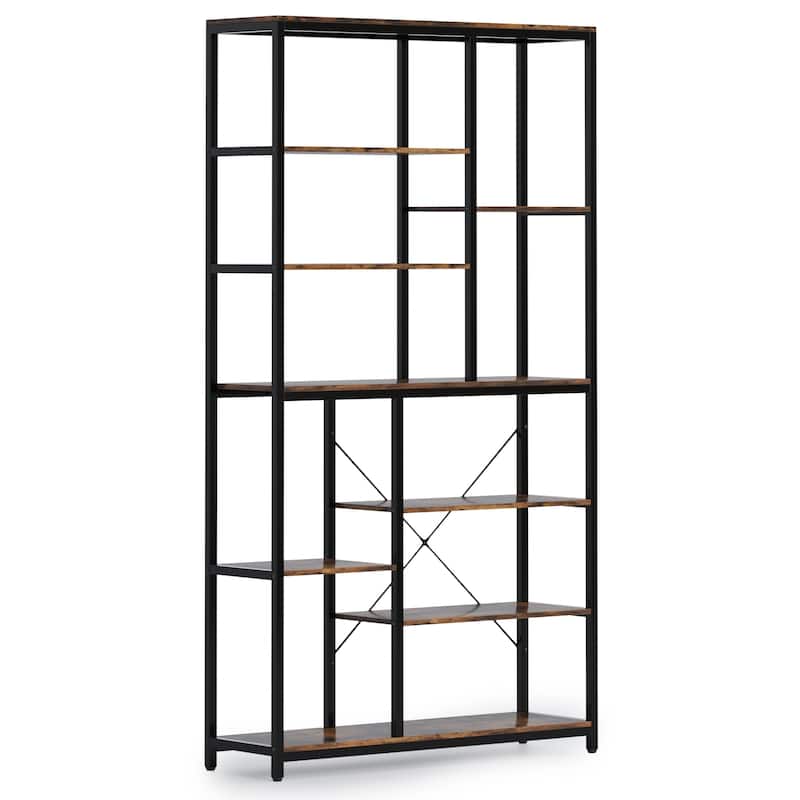 Industrial 8-Tier Large Bookshelf, Wood Etagere Bookcase, Book Shelving Units Storage Shelf, 79 Inches