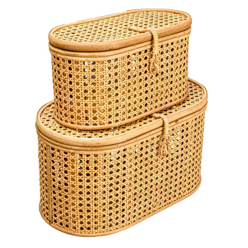 Decorative Woven Rattan Storage Boxes - 15.3"L x 10.3"W x 8.3"H