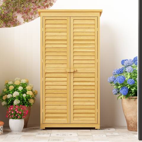 Wood Vertical Tool Shed Outdoor Storage Shelfs Storage Cabinet - 34.3"W x 63.8"H