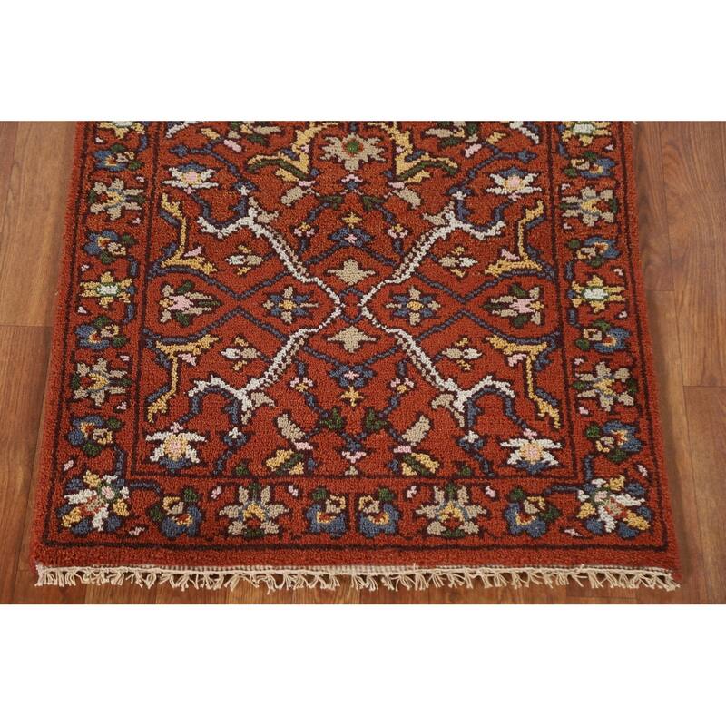 Geometric Oushak Oriental Area Rug Hand-knotted Wool Carpet - 2'7"x 5'10"