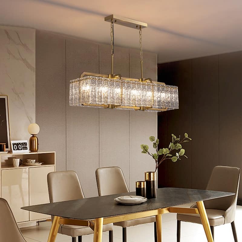 40 in. Linear Modern Crystal Chandeliers 16-Light Brass Gold Rectangular Chandelier for Dining Living Room Kitchen Island