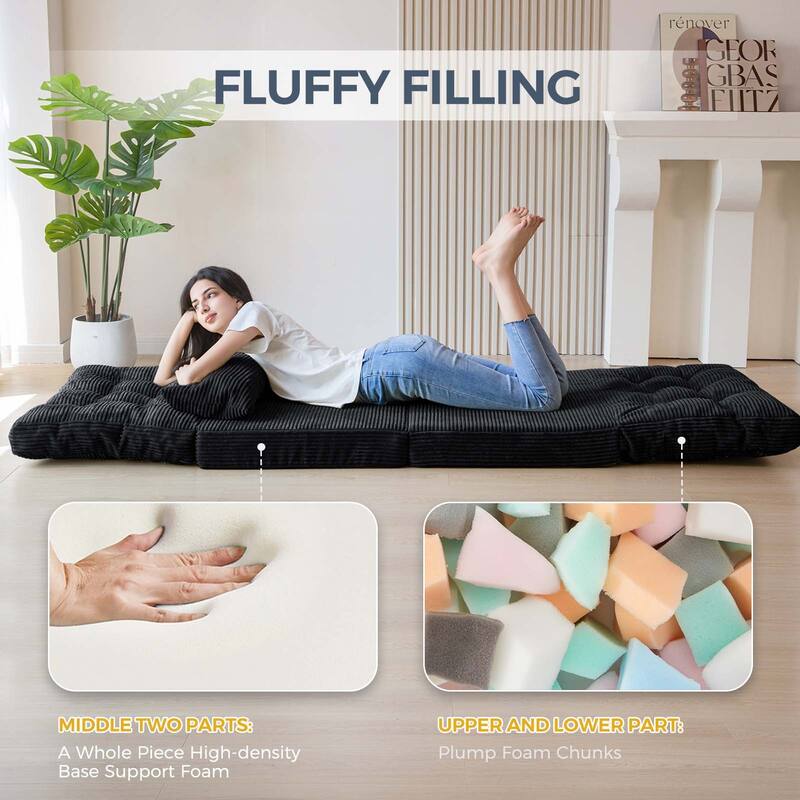 Corduroy Bean Bag Bed Tufted Folding Sofa Bed with Pillows