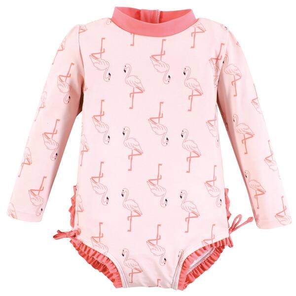 slide 1 of 1, Hudson Baby Girls Rashguard Toddler Swimsuit, Pink Flamingo 3T - Pink Flamingo Toddler