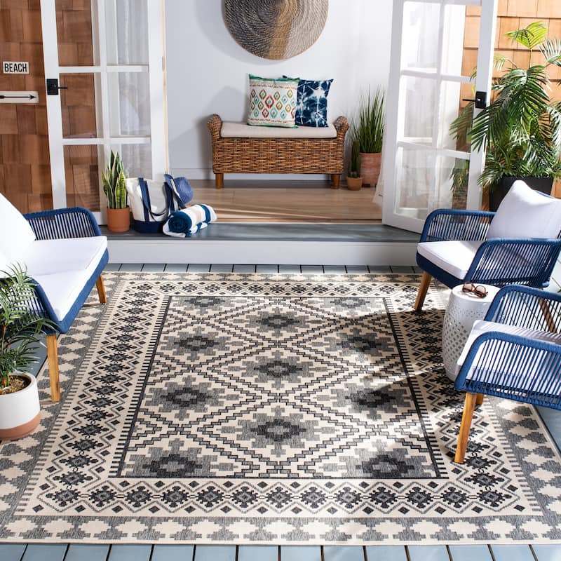 SAFAVIEH Veranda Eyvor Indoor/ Outdoor Waterproof Patio Backyard Rug - 5'3" Square - Ivory/Slate